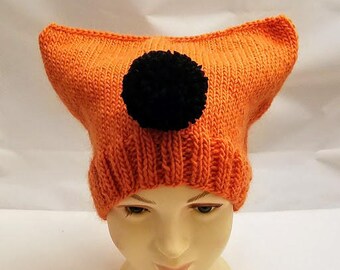 Halloween Hat - Adult Halloween Hat - Teen Halloween Hat - Orange Kitty Hat - Kitty Hat - Hat with Pom Pom - Halloween Costume