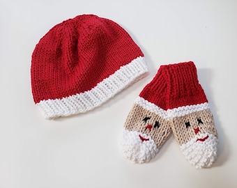 Santa Baby Hat and Mittens - Santa Hat and Baby Mitts - Baby Santa Hat Set - Baby Santa Hat - Santa Baby Mittens - Baby Mitts - Photo Prop