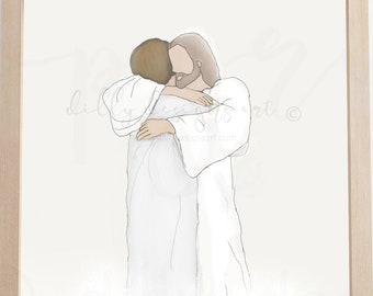 Jesus Hugging Woman Art Print: Religious Home Decor (Digital Download)