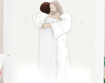 Jesus Hugging Art Print: Memorial Gift (Digital Download)