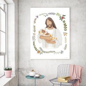 Jesus Holding Baby Art Print: Comforting Christ Drawing (Digital Download)