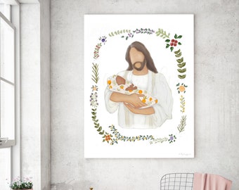 Jesus Holding Baby Art Print: Comforting Christ Drawing (Digital Download)
