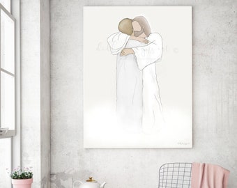 Christ Hugging Grandma Art Print, Remembrance Gift (Digital Download)
