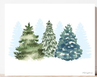 Watercolor Winter Trees Art Print & Christmas Card (Digital Download)