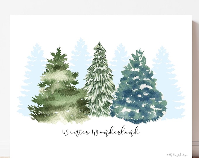 Featured listing image: Watercolor Winter Trees Art Print & Christmas Card (Digital Download)