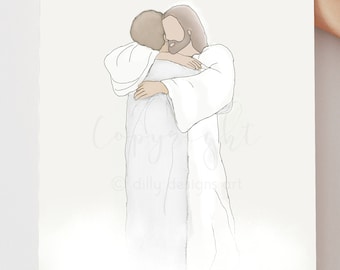 Jesus Hugging Woman Watercolor Art Print (Digital Download)