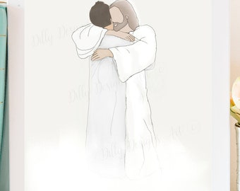 Christ and Loved One Art Print, Sympathy Gift (Digital Download)