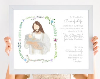 Book of Life Quote, Angel Baby Gift, Angel Baby Art, Printable Art, Book of Life Art, Christ Holding Baby, Miscarriage Gift, Miscarriage Art