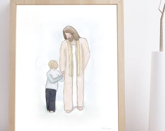 Boy and Jesus Christ Art Print: Religious Digital Painting (Digital Download