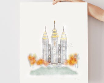 SLC Temple Watercolor Painting, LDS Wall Art (Digital Download)