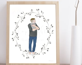 Memorial Art, Unique Memorial Art, Gift for Grieving Father, Sympathy Art, Printable Sympathy Gift, Dad Holding Angel Baby, Dad with Angel