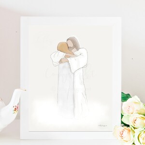 Arte conmemorativo, regalo de duelo rápido, arte imprimible, mujer abrazando a Jesús, Memorial de la esposa, Memorial de la madre, Memoria de la hija, Regalo funerario