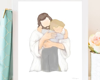 Jesus Hugging Child Art Print, Christian Decor (Digital Download)