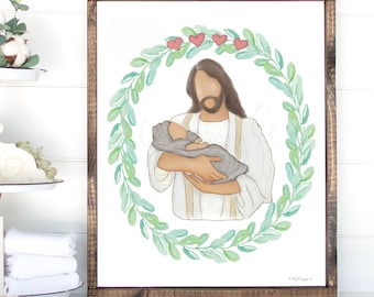Christ Holding Baby Memorial Art Print: Infant Loss Gift (Digital Download)