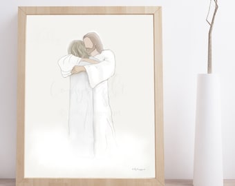 Christ Hugging Woman, Grandma Loss, Grandparent Loss, Mother Loss, Mom Loss, Heaven's Gate, Welcome Home, Heavenly Welcome, Mom Memorial Art