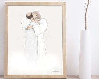 Jesus Hugging Man Art Print: Memorial Gift (Digital Download)