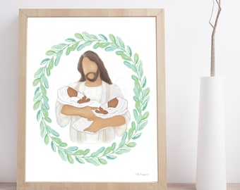 Jesus Holding Angel Babies Art Print: Twin Loss Memorial (Digital Download)