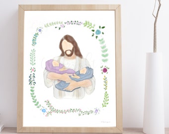 Twin Infant Loss Memorial Art Print: Jesus Christ (Digital Download)