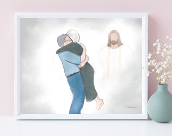 Grandparent Memorial, Reunion In Heaven, Memorial Art, Grandparents In Heaven, Thoughtful Gift, Funeral Art, Sympathy, Printable Gift, Art