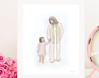 Girl With Christ Art Print: Walking With Jesus (Digital Download)