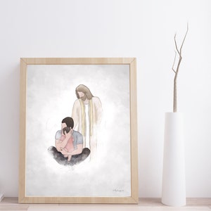 Erinnerungsbild an Dad and Baby Art Print: Verlust Geschenk, Christus Gemälde (Digitaler Download)