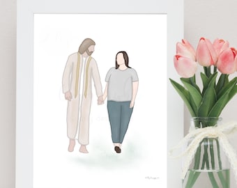 Woman and Christ Art Print: Uplifting Christian Artwork (Digital Download)