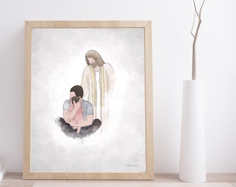 Memorial Dad and Baby Art Print, Christ Painting (Digital Download)