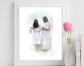 Jesus and Woman Art Print: Comforting Christian Artwork (Digital Download