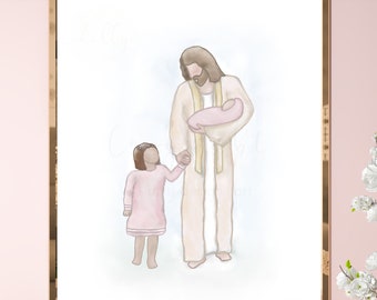 Jesus and Little Girl Art Print: Religious Wall Decor (Digital Download)