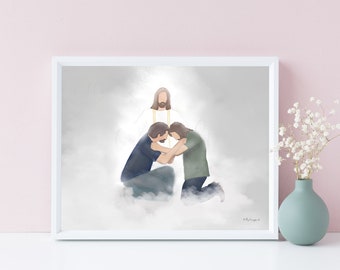 Father and Son Meeting in Heaven Art: Christian Memorial Gift (Digital Download)