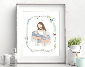 Infant Loss Gift: Jesus Holding Baby Watercolor Art (Digital Download)