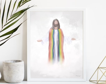 Christ Artwork, LGBTQIA Art, Christ Loves All, Jesus Loves All, God Art, Jesus Art, Christ Art, LGBTQ Gift, LGBTQ Printable, Rainbow Pride