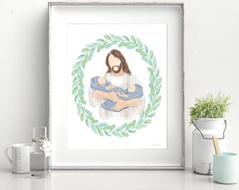 Twin Boy Loss Memorial Art Print: Watercolor Angel Babies (Digital Download)