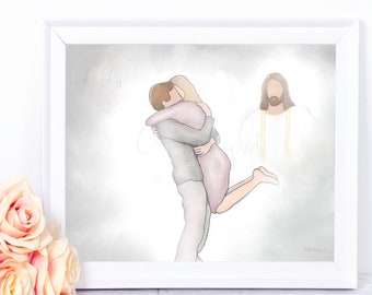 Heavenly Greeting Art: Bereavement Gift, Man Hugging Woman (Digital Download)