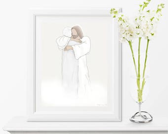 Christ and Loved One Funeral Art Print (Digital Download)
