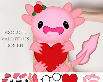 Axolotl Valentine&#39;s Box Decor: Printable Cut Out (Digital Download)