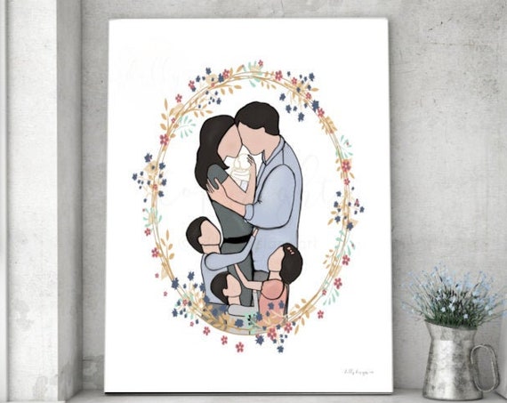 Pencil By Kamie, Family Artwork, Printable Art, Family of 6, Receive Exactly What You See, Two Boys, One Girl, All Dark Hair, Family Artwork