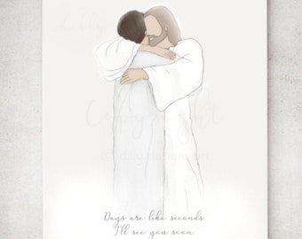Jesus Hugging Art Print: Sympathy Gift, Loss of Loved One (Digital Download)