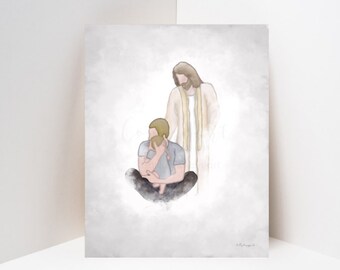 Baby Loss Memorial Art: Dad Holding Baby with Jesus (Digital Download)