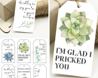 Succulent Teacher Gift Tags, Printable Plant Pun Tags (Digital Download)