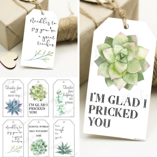 Succulent Tags, Succulent Gift Tags, Teacher Gift, Teacher Gift Tags, Succulent Gift Tag, Printable Gift Tag, Printable Tags, Friend Gifts