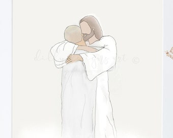 Jesus Christ Watercolor Art Print: Heaven Embrace (Digital Download)
