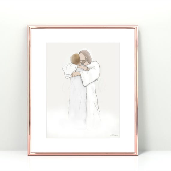 Jesus Hugging Man Print: Hand-Drawn Christian Art (Digital Download