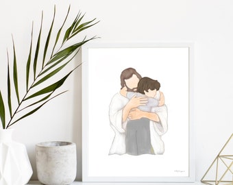 Boy Hugging Jesus Art Print: Christian Baptism Gift (Digital Art)