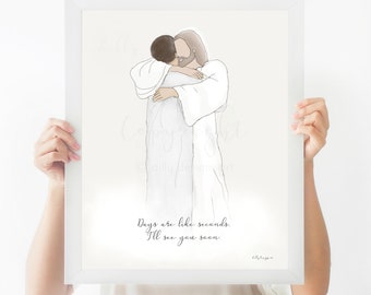 Christ Hugging Man Memorial Art Print: Loss of Dad, Widow Gift (Digital Download)