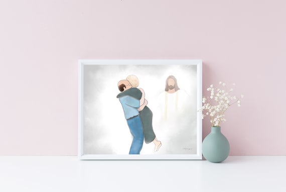Couple Reuniting In Heaven Art Print: Sympathy Gift (Digital Download)