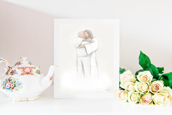 In Memory, Grandpa Memorial, Celestial Art, Heaven Depiction, Reunion In Heaven, Christ Hugging Man, Funeral Gift, Funeral Painting, Digital