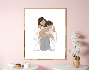 Jesus Hugging Child Art Print: Christian Gift (Digital Download)