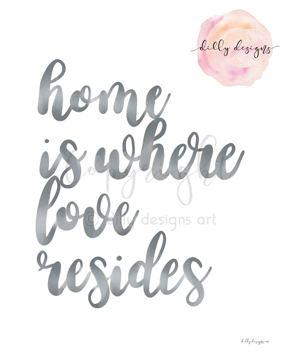Gray Home Quote Art Print, Minimalist Calligraphy (Digital Download)