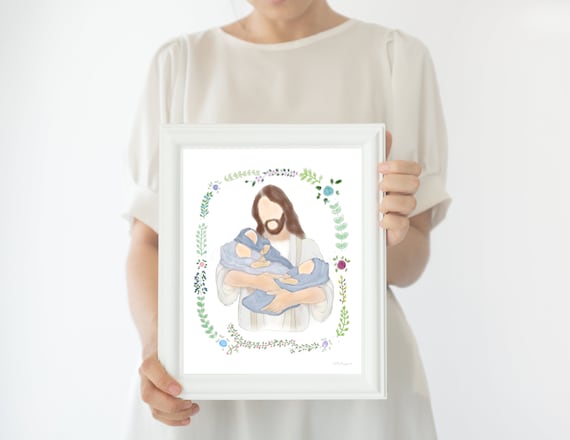 Triplet Loss Art Print, Christ Holding Babies, Remembrance Gift (Digital Download)